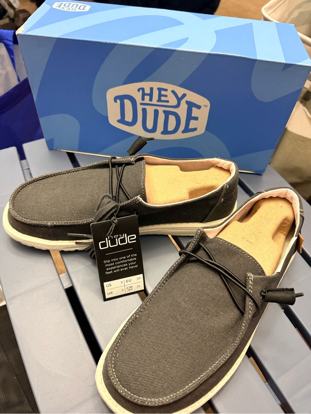 Hey Dude women’s size Slip-On Canvas Shoes — Charcoal Black